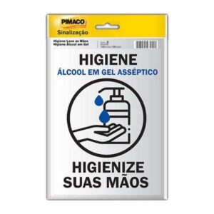 Placa Higiene: Bem Suas Mãos Álcool com 2 Unidades  - Pimaco