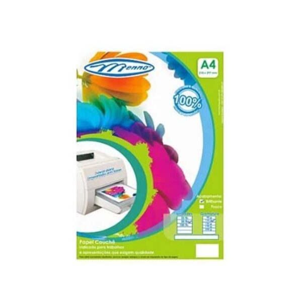 Papel Couchê Brilho A4 115g 50 Folhas - Menno