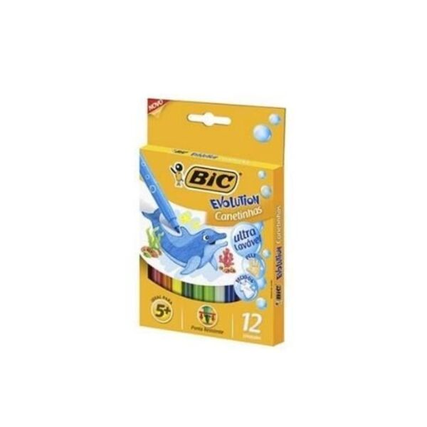 Caneta Hidrográfica 12 Cores Kid Couleur com 12 Unidades - Bic