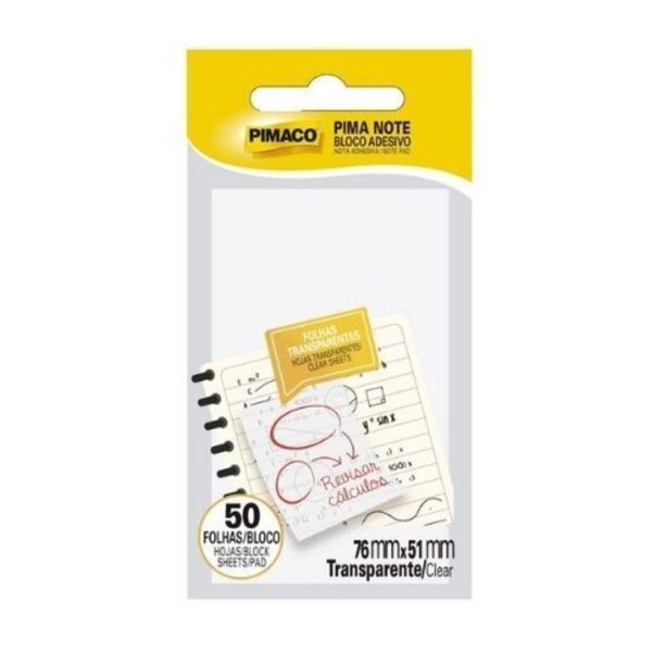 Bloco Adesivo Pimaco 76x51mm Transparente - 50 Folhas PIMACO