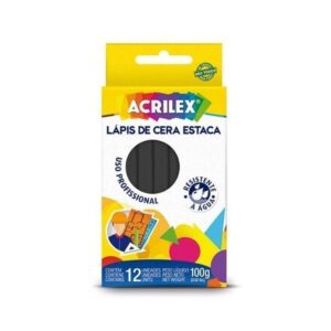 Giz de Cera Preto Estaca com 12 Unidades - Acrilex