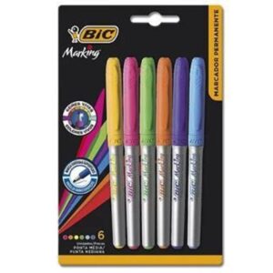 Marcador Permamente ponta média 1,1mm com 6 Cores-Bic