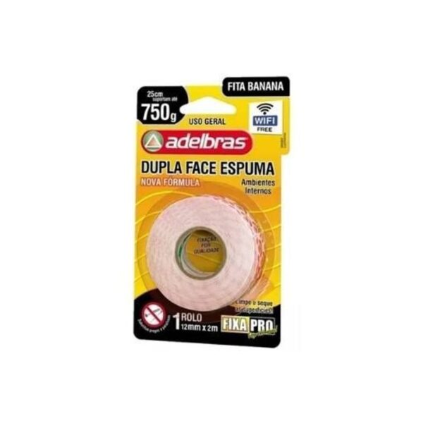Fita dupla face fixa espuma 12 x 2 - Adelbras