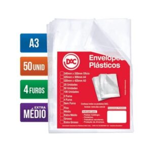 Envelope Plástico Dac A3 0,12mm 4 Furos C/50
