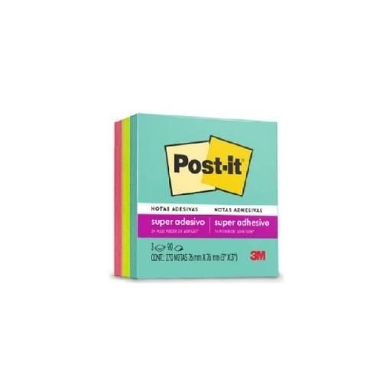 Bloco Adesivo Post-it® Supernova 76x76 mm com 3 Blocos de 90 Folhas - 3M