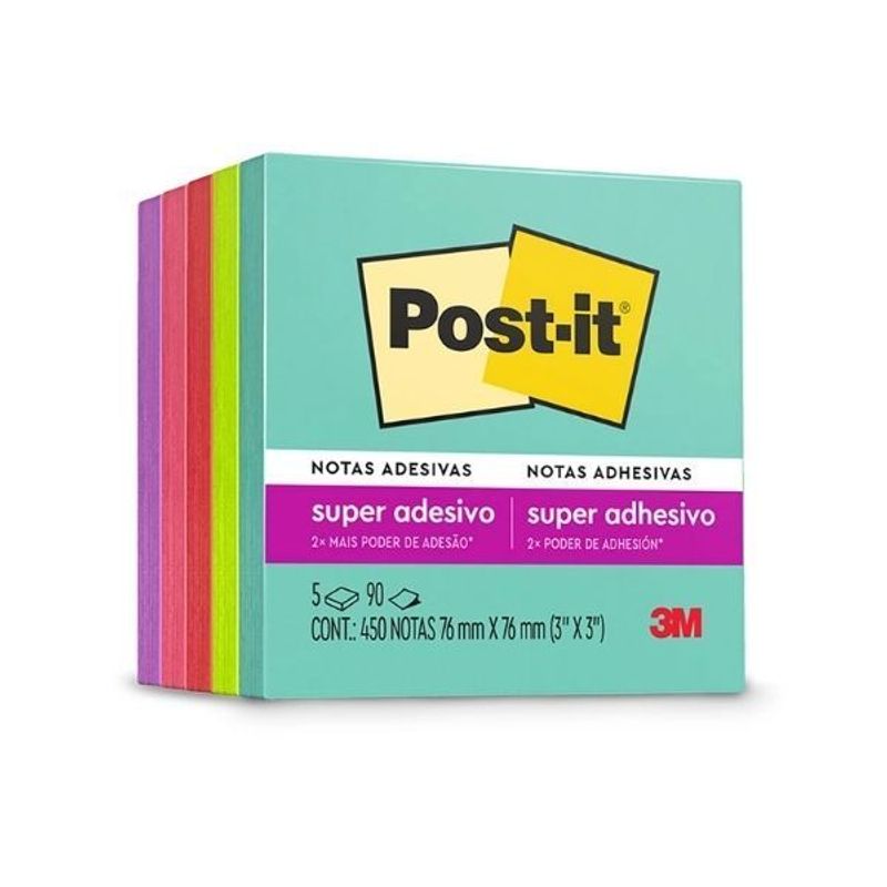 Bloco Post-it Supernova 5 Blocos 90 Folhas (76x76 mm) 3M - Total 450 Folhas