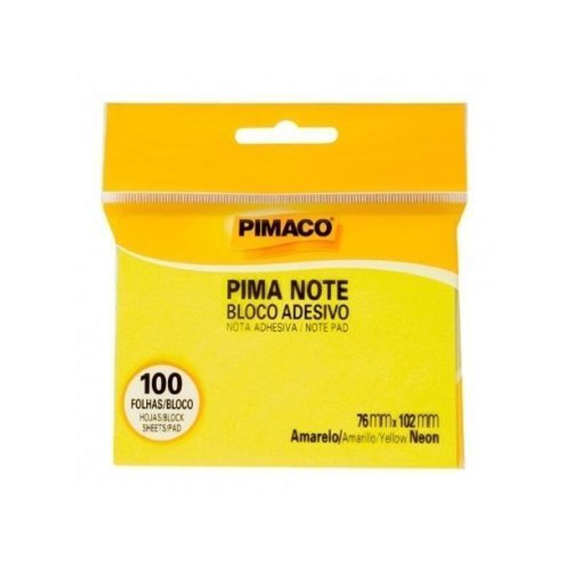 Bloco Adesivo Pimaco 76x102 mm Amarelo Neon com 100 folhas