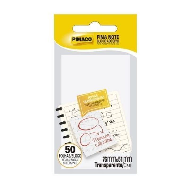 Bloco Adesivo Pimaco 76x51mm Transparente - 50 Folhas Pimaco