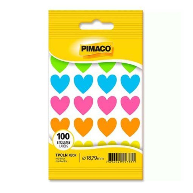 Etiqueta TP Coração Neon Multicolorido - Pimaco