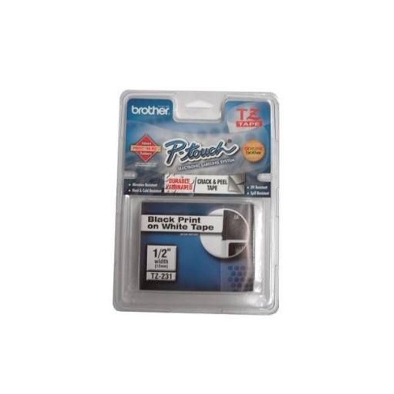Fita Rotuladora 12mm Preto/Branco (TZe-231) - Brother