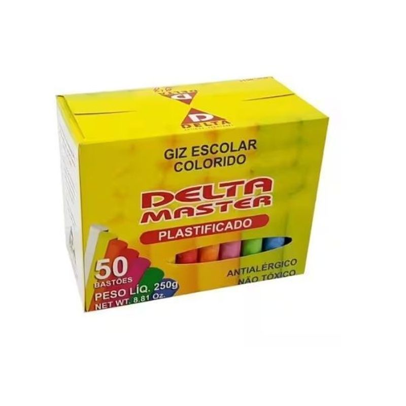 Giz Escolar Antialérgico Colorido Com 500 - Delta