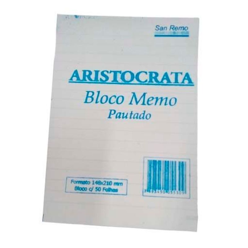 Bloco Aristocrata 148x210mm 50 Folhas com Pauta - Sanremo