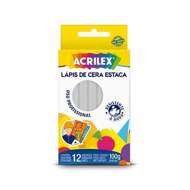 Giz de Cera Estaca Branco com 12 Unidades - Acrilex