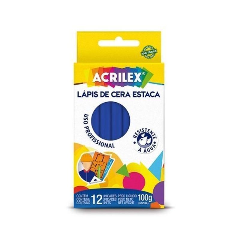 Giz de Cera Estaca Azul com 12 Unidades - Acrilex