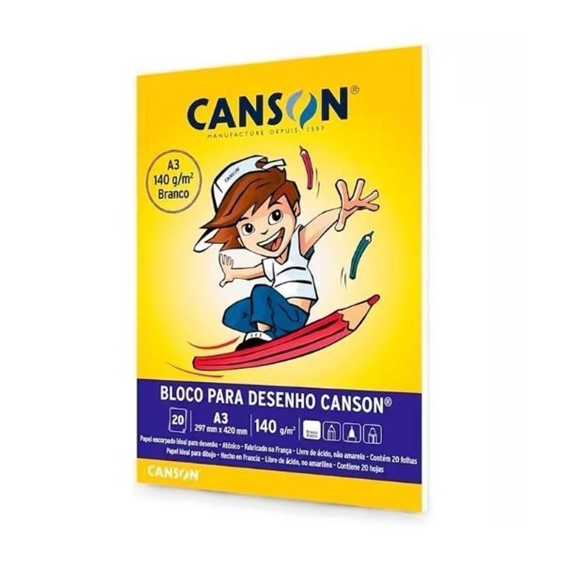 Bloco de Desenho Canson A3 Branco 140g com 20 Folhas