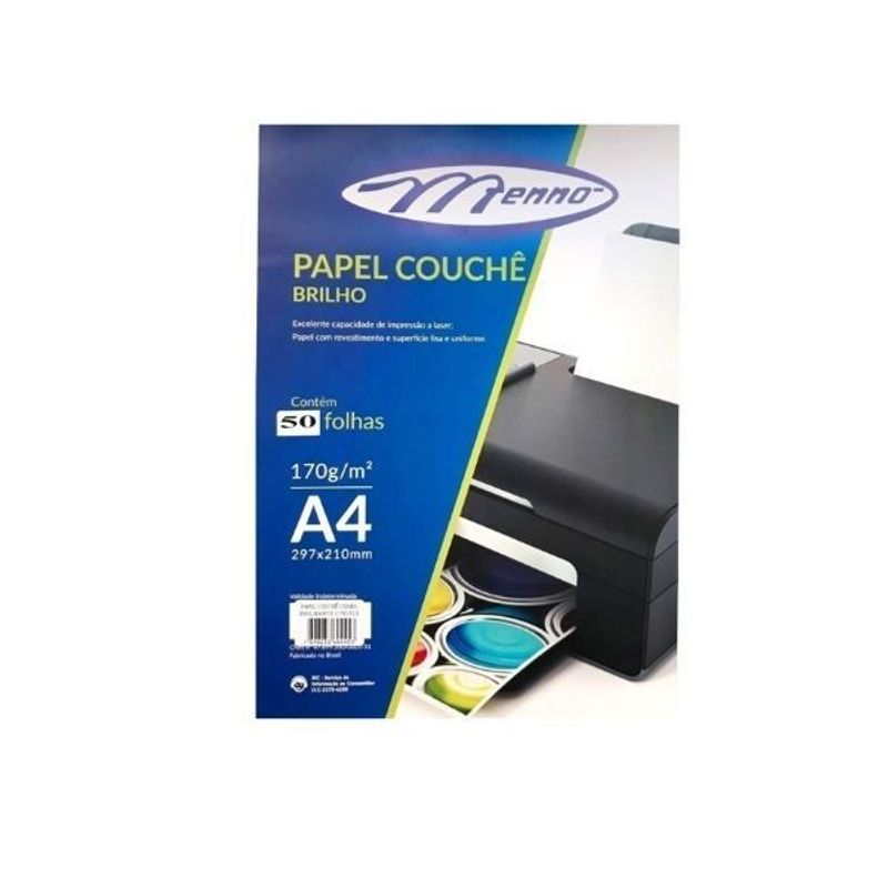 Papel Couchê A4 170g Brilho - Pacote com 50 folhas Menno