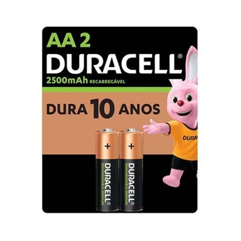 Pilha Recarregável AA 2500mAh com 2 Unidades - Duracell
