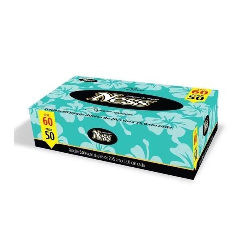 Lenço de Papel Duplo 20,5x15 cm Com 60 - Ness