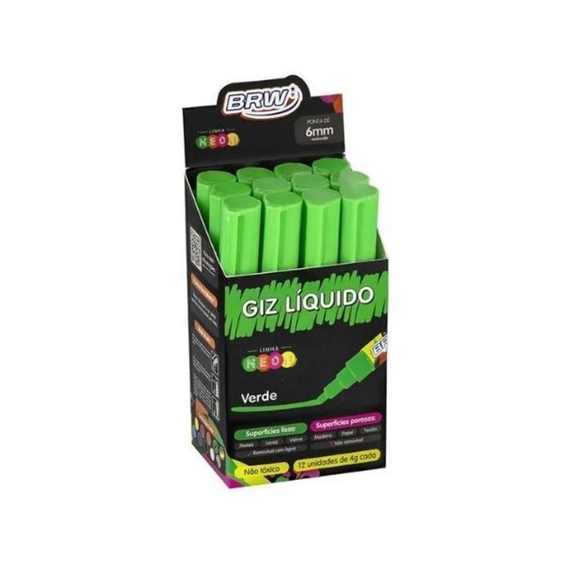 Giz Líquido BRW 6mm Verde GZ613 com 12 Unidades