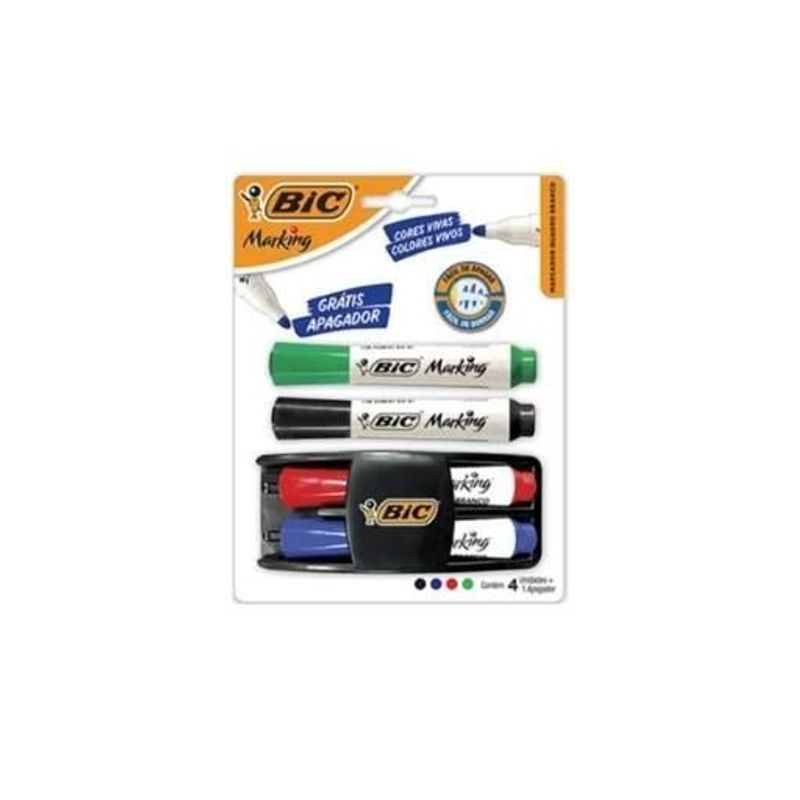 Kit Pincel E Apagador Quadro Branco com 4 Cores Bic