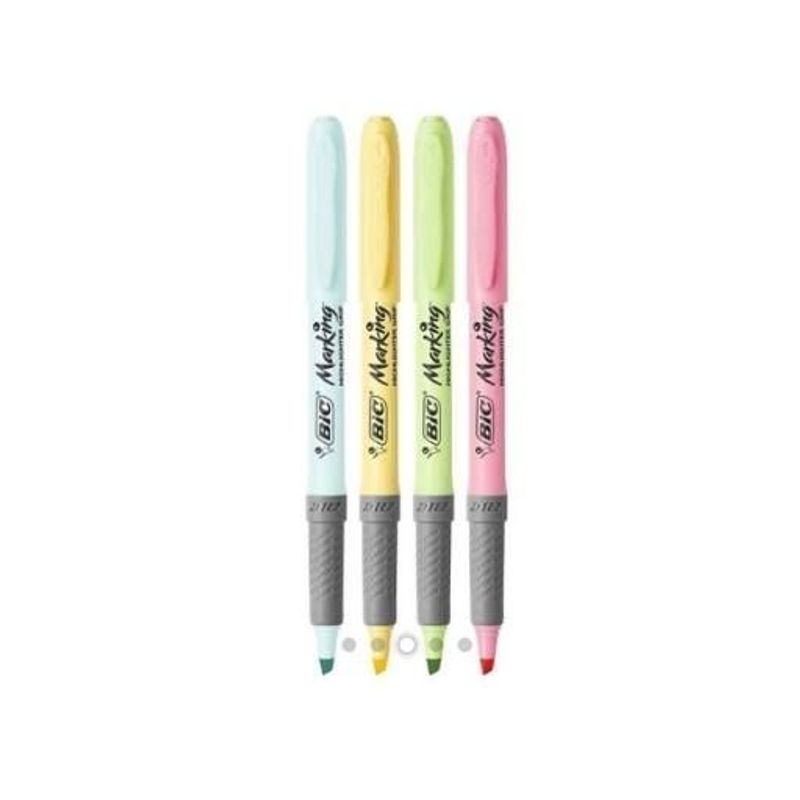 Marca Texto Bic Marking Cores Pastéis BT4 - Kit com 4 Unidades