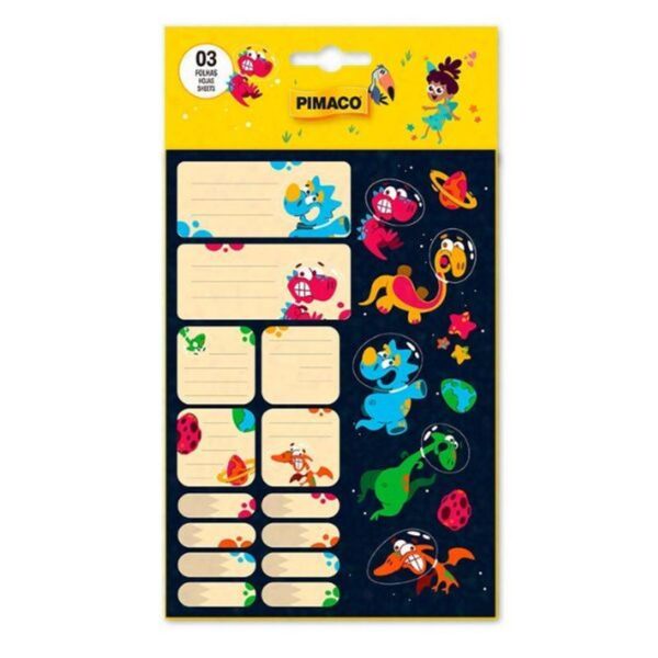 Etiqueta escolar Astro Dino com 3 folhas - Pimaco