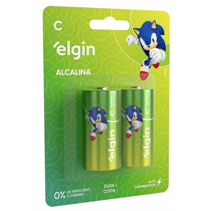 Pilha Alcalina Média C com 2 Unidades - Elgin