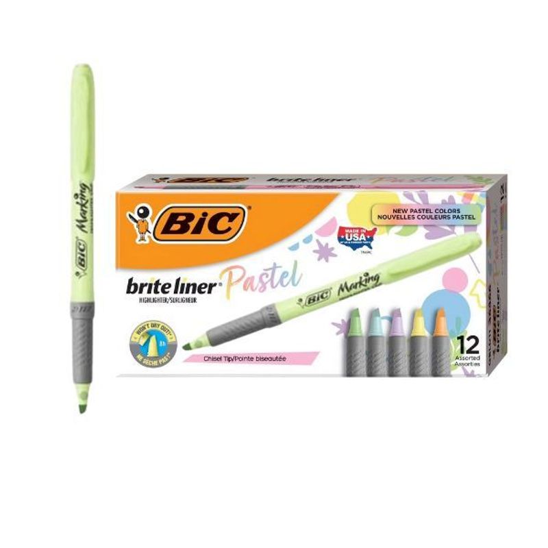 Marca Texto Brite Line Verde Pastel - 12 Unidades Bic