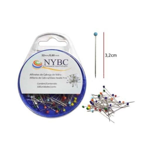 Alfinete Cabeça de Vidro com 100 Unidades - Nybc