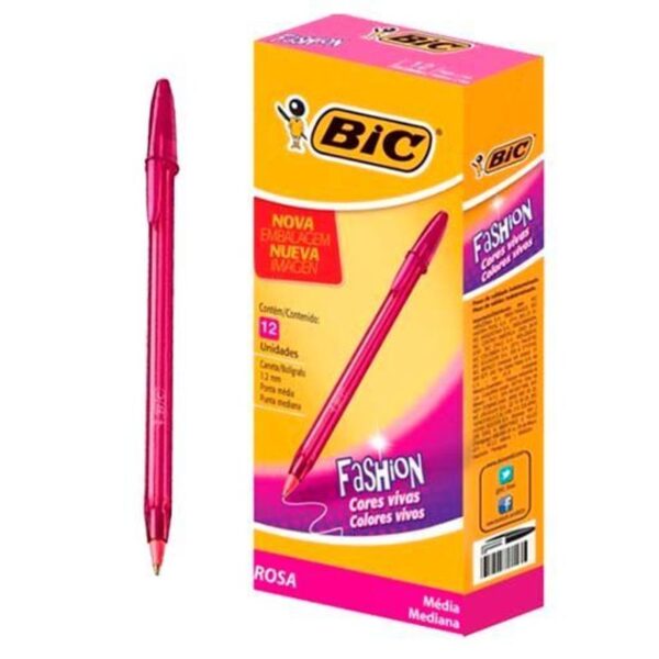 Caneta Esf.Bic Needle Fashion Rosa 12Un