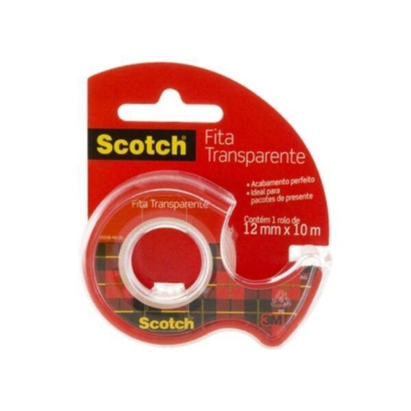 Fita Adesiva Transparente 12mm x 10m + Dispenser - Scotch 3M